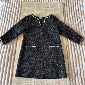 Max Studio Black Tweed Pocket Mini Shift Dress with White Speckle Trim, Size L